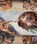 システィーナ礼拝堂　天井画　父なる神の手がアダムに命を吹き込む